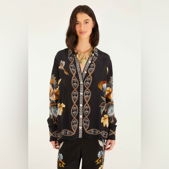 Farm Rio: Black Floral Snake Pajama Shirt